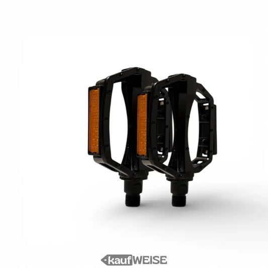 Schwarze Plattform-Pedale mit orange Reflexstreifen und Anti-Rutsch-Grip-Pins, Set links und rechts, 9/16 Zoll