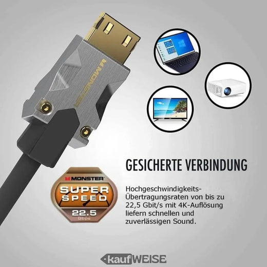 Monster M1000 Ultra HD HDMI kábel (3m) | 4K HDR10 | Nagy sebességű 18 Gbps | V-Grip™ csatlakozó