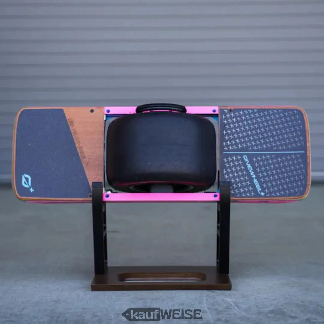 Holzklappstuhl mit pinken Akzenten und schwarzem Sitzkissen für Outdoor, Onewheel Original Side Stand für Pint X XR +