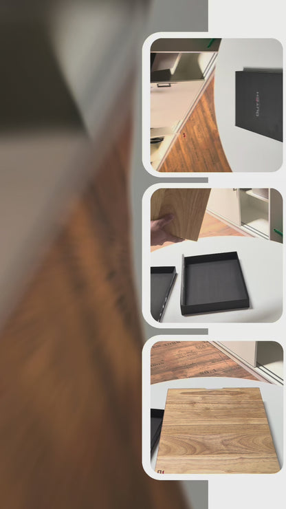 DutchDeluxes 3 az 1-ben teak vágódeszka (összecsukható) | Tálalódeszka és tablettatartó | Tömör teakfából készült