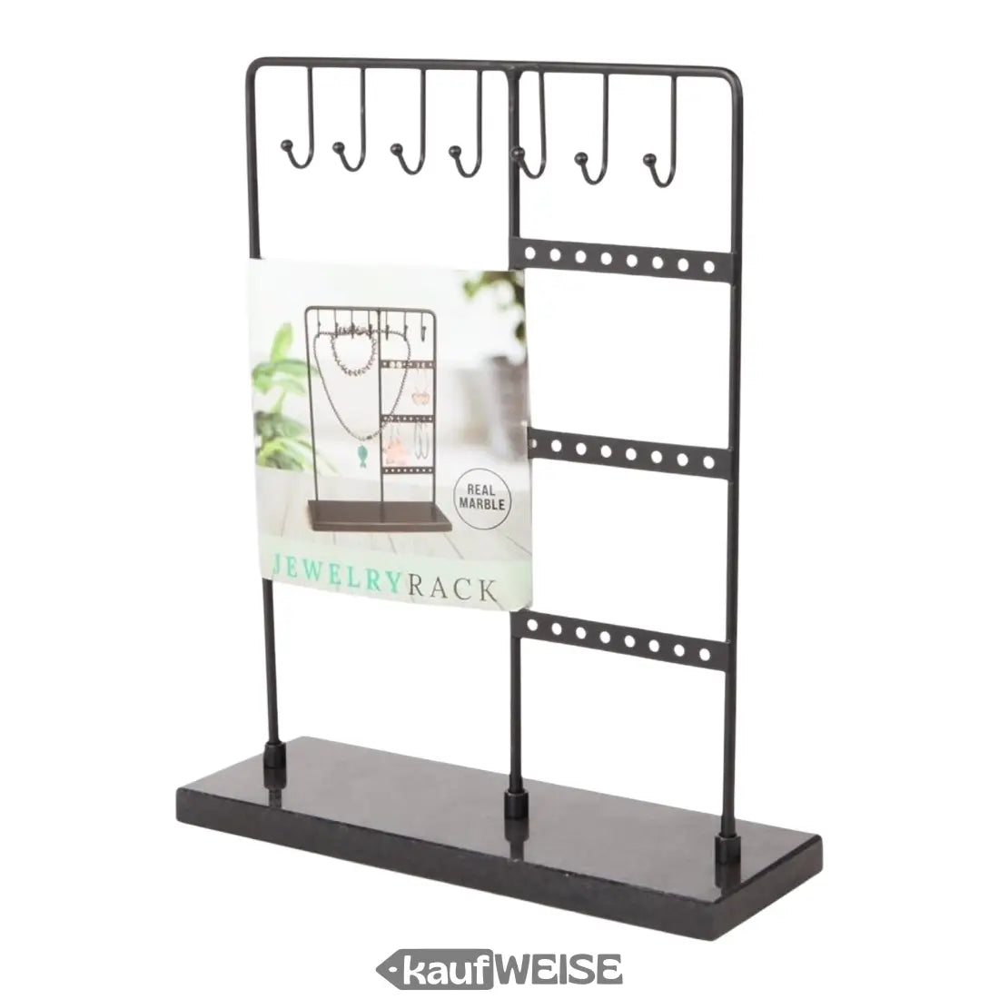 Schwarzer Metall Schmuckständer mit Marmorplatte für Ketten und Accessoires