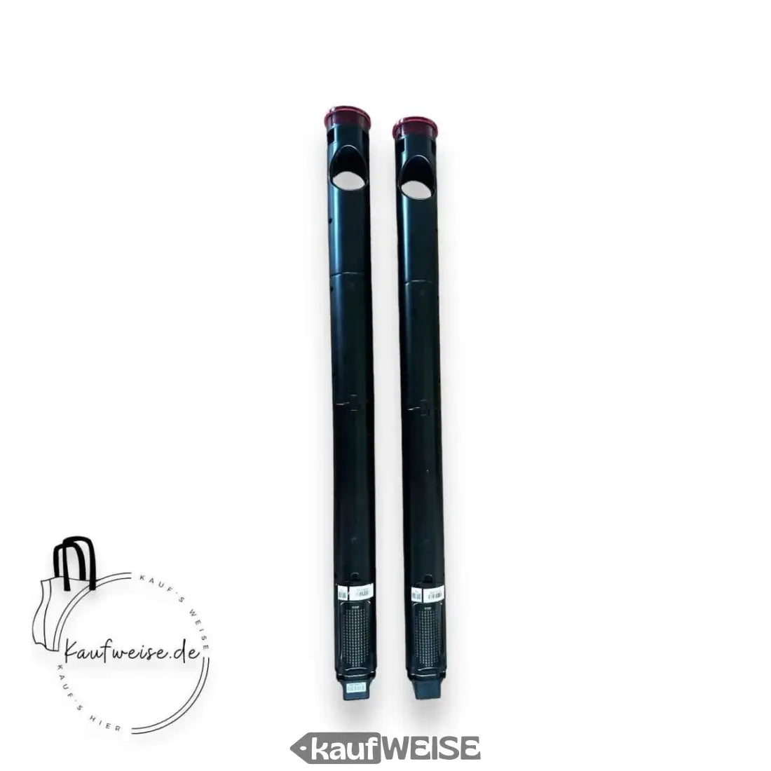 Zwei schwarze Verlängerungsrohre für den VanMoof S3 Smart Cartridge mit Apple Find My